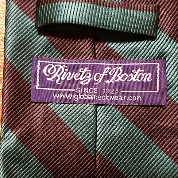 Rivetz of Boston Green Black Striped tie - Picture 2 of 4